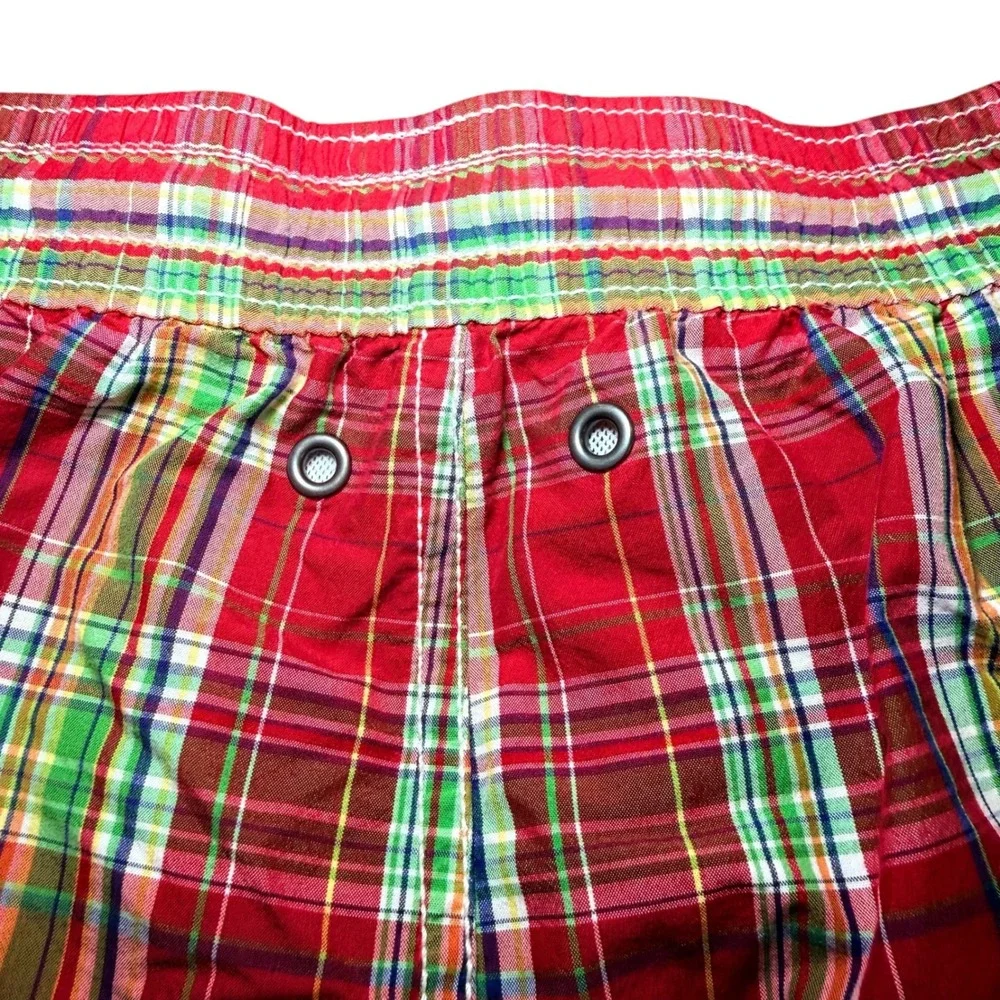 Polo Ralph Lauren Mens XXL Plaid Swim Trunks Red Green Blue Board Shorts Lined